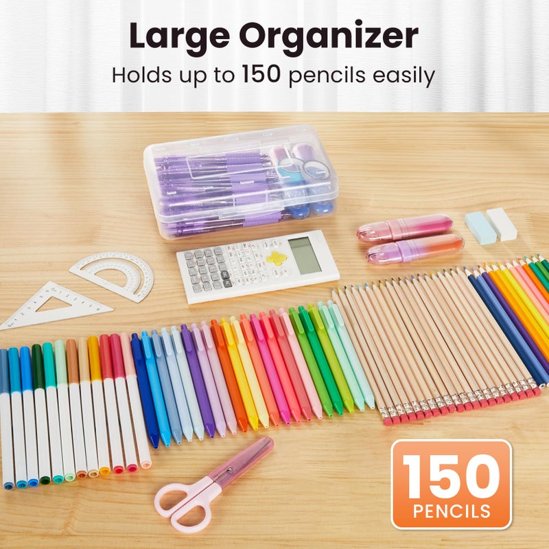 Sooez 6 Pack Pencil Box, Hard Pencil Boxes for School Supplies Bulk, Large Plastic Pencil Case with Lid, Clear Pencil Container, Stackable School Crayon Boxes Bulk for Kids - Image 2